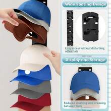 Organizer Topi Baseball, Rak Topi Tempel Dinding yang Kuat, Gantungan Topi Multi-Lapisan Hemat Ruang untuk 18 Topi, Gantungan Rak Topi untuk Pintu, Kamar Tidur, Lemari - Hitam - MultiWarna - View 5