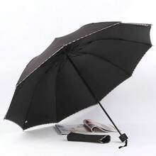 1pc Extra Large Dual-Use Sun & Rain Umbrella, Reinforced Frame, Foldable Design, 10 Ribs, Durable 190T Fabric, Business Black Coating Edge, Thickened UV Protection, Waterproof, Mini Compact Pocket Size, Fiber Frame, Portable Flat Card Holder Style, Ultra-Light 5-Fold Umbrella, Women's Outdoor Mini Sunshade Beach Parasol, Foldable High-Density Black Coating - A - View 12
