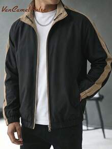 Vancamel Pulse Men's Reversible Outdoor Casual Sports Jacket, Spring/Autumn, Minimalist Versatile Lapel Collar Jacket - Black - View 2