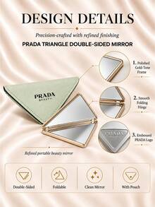 Prada 三角形雙面鏡,9cm×5cm,單件,可折疊成像清晰,日常、出門補妝使用 - 綠色 - 查看 6