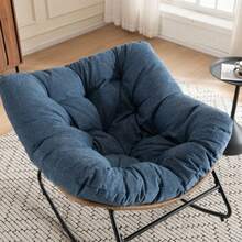 Oversized Egg Rocking Chair, Wicker Rattan Patio Lounge Chair With Thick Cushion, Egg-Shaped Rocker For Balcony, Porch, Garden & Bedroom - Blue - View 6