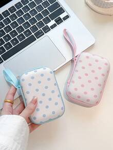 Cute Polka‑Dot Data Cable Storage Bag, Mobile Phone Charger, Large Capacity Portable Hard Disk, USB Drive, Wired Earphones, Power Bank Storage Box, Travel Power Cable Storage Bag, CCD Camera Bag, Protective Cover, Hard Shell Portable Box - Multicolor - View 4