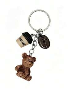 1pc Cute Bear Keychain, Coffee Bean Beverage Accessory Decoration, Y2K Backpack Charm, Keychain Accessory - Multicolor - View 9