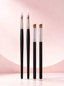 4pcs Professional Makeup Brush Set Soft Bristle Lip Brush + Angled Concealer Brush Precise Lip Line Definition Conceal Blemishes Dark Circles Beginner Portable Eye & Lip Makeup Tools - Black - View 7