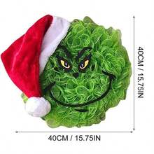 Funko Christmas Green Mesh Wreath With Red Santa Hat, Character Face Front Door Wreath, Handmade Deco Mesh Garland Ornament For Porch Wall Holiday Party Home Decor - Single Piece - View 5