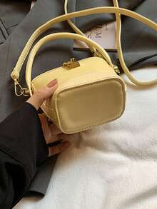 1pc Girls Solid Color PU Zipper Closure Minimalist Bucket Bag, Handheld & Crossbody, Suitable For All Seasons Daily Use - A - View 6