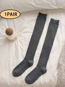1 Pair Women's Ribbed Knit Thigh High Socks, Soft Stretch Thigh High Stockings, Cozy Preppy Socks For Fall Winter, School & Daily Wear - Multicolor - View 11