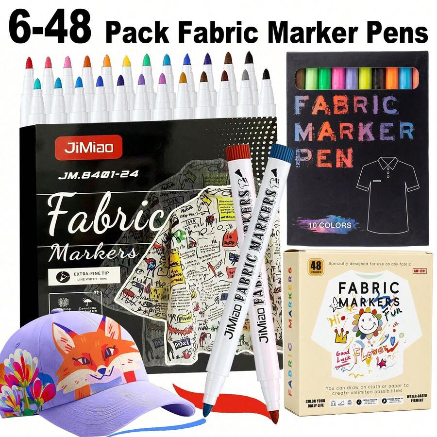 6-48 Colors Fabric Marker Pen Set, Fine Tip Fabric Painting Pens Suitable For Clothes, Textiles, T-Shirts, Fabric Bags, Hats, DIY Handicrafts, Clothing