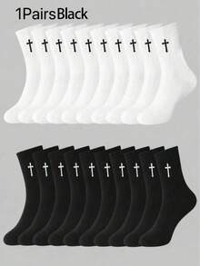 1/5/10/20 Pairs Of Men's Black/White Gothic Cross Sports Socks,Sweat Wicking/Breathable,Suitable For All Seasons.Perfect For Sports,Running,Fitness - Multicolor - View 4