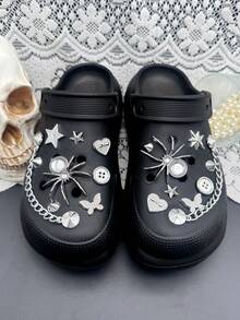 18pcs Spider & Star Shoe Charms, DIY Detachable Shoe Decorations ABS Rivet Chain Shoe Accessories Suitable For Clogs, Women's Sandals, Slippers, Beach Shoes, Holiday Gift - Silver - View 3