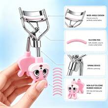 10PCS/18PCS New Cute Rabbit Handle Wide-Angle Eyelash Curler With Replacement Rubber Pads Set, One-Clip Long-Lasting Curl, Fits All Eye Shapes, Soft Rubber Pads Won't Pinch Eyelids, Non-Slip Cartoon Rabbit Grip, Compact And Portable, Perfect Christmas Gift - Multicolor - View 2