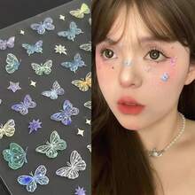 50pcs Colorful Holographic Butterfly Nail Stickers, Fresh Iridescent Star Small Pattern, Self-Adhesive DIY Nail Art Decoration Stickers, Handmade Scrapbook Decorative Stickers - A - View 7