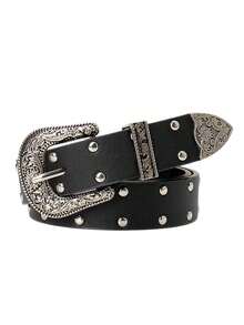 Vintage Carved Buckle Belt Rivet Punk Belt Unisex - Round Rivets - View 6