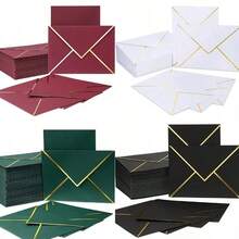 100pcs Invitation Envelopes, Wedding Invitations With Envelopes, Paper Envelopes, Western Style Gold Foil Double-Sided Printed C6 Envelopes, Size 13.5X18.5cm, Suitable For Graduation, Wedding, Birthday And Baby Shower - A - View 2