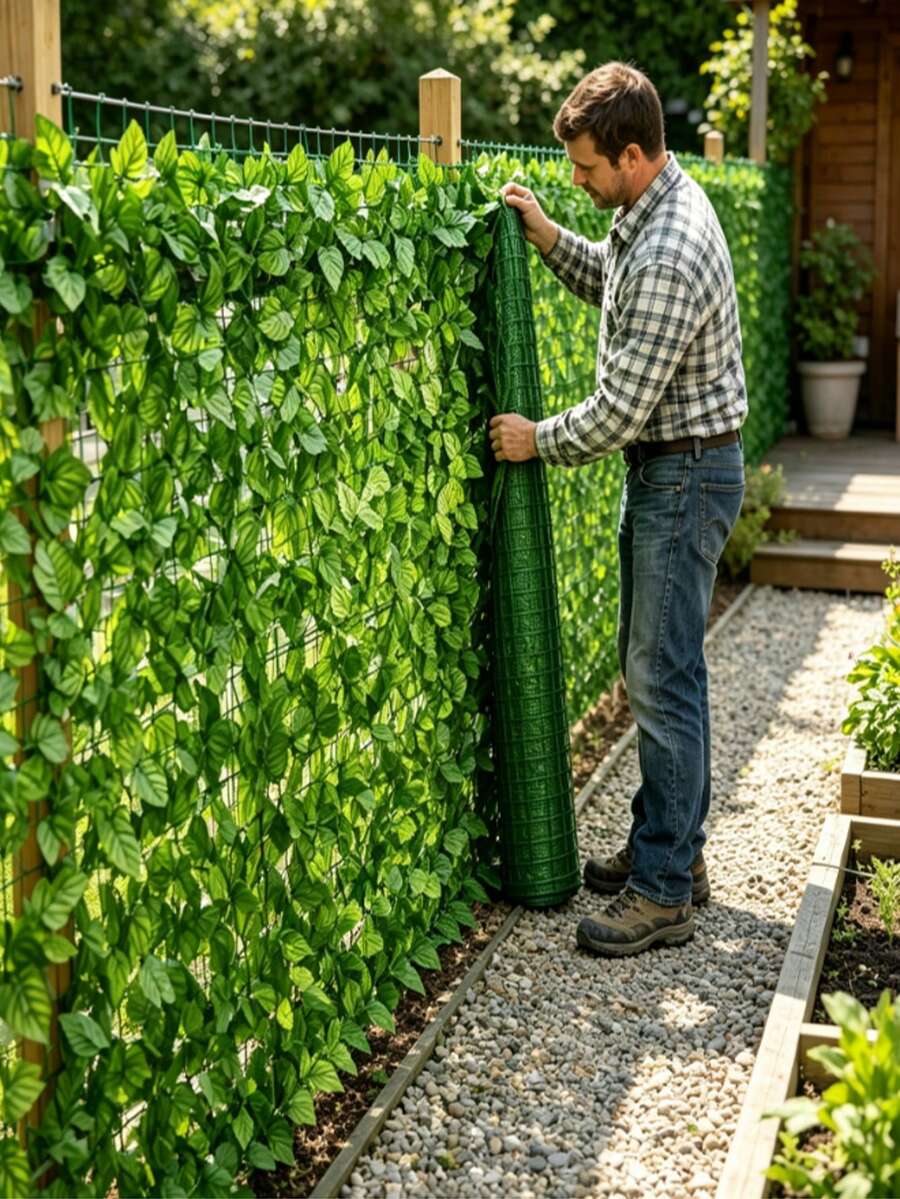 1 Piece Artificial Ivy Leaf Fence, Privacy Screen Roll, Simulated Plant Fence For Balcony, Patio, Garden, Wedding & Party Wall Decoration - 100*300cm - View 1