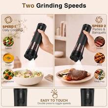 Electric Salt And Pepper Grinder Set, Rechargeable USB-C With Charging Base, External Adjustable Coarseness Dial, 100ml Large Capacity Container, LED Light For Precise Seasoning, One-Hand Operation, Ideal For Kitchen, BBQ, Parties, Restaurants - Black - View 5