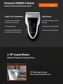 Panasonic ESB383-S Portable Battery Operated Shaver, Wet & Dry Full Body Washable Men Razor, Japanese Anlai Steel Floating Single Blade With Lock Switch - Multicolor - View 5