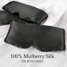 100% Mulberry Silk Sleep Mask, Unisex, With Adjustable Strap, Full Size Large Sleep Mask, Completely Blocks Light, Suitable For Overnight Sleep, Travel And Napping, Dark Color - Black - View 5
