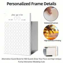 1pc Customized Portrait Painting, Suitable For Different Types Of Weddings, Optional 100/50 Guests Signature Guestbook Canvas Print, Framed Or Unframed - Multicolor - View 17