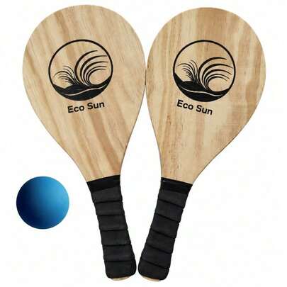 Raquete de Frescobol Madeira  Sun Kit 2 Raquetes + Bola Kit Frescobol  e Bolas