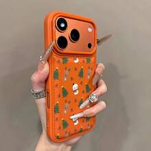 1 قطعة بطانية هاتف TPU برتقالي مطفي بملمس الليتشي، مزين بتصميم مرسوم لرنة عيد الميلاد وشجرة؛ تغطية كاملة، مقاوم للسقوط، ومضاد للبصمات؛ متوافق مع سلسلة آيفون 11 إلى 17 (برو ماكس/بلس/XS/XR). - متعدد الألوان - مشاهدة 3