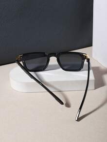 RENNES 1pc Men's Classic Square Frame Fashion Glasses, Gold Decorative Details On Temples, Thick Durable PC Frame With Gradient Transparent Lenses, Suitable For Daily Wear And Summer Vacation - Multicolor - View 5