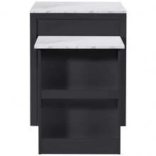 Extendable Bar Table With Storage (133-202 * 70 * 93.5), With Two Drawers And Four Compartments, Expandable Kitchen Island Table 2-6 People, Kitchen Dining Cart With Side Shelves, Black. - Black + MDF - View 10