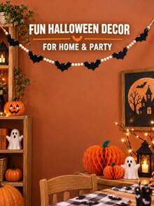 1 pieza Pancarta colgante de fantasma blanco de Halloween: Pancarta colgante de cuentas de madera hecha a mano, adecuada para el Festival de Fantasmas, decoración de pancarta y fiesta de chimenea - Multicolor - Ver 4