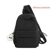 Minimalist Rucksack, Lightweight Multi Pocket Storage, For School Daily Travel, Soft Nylon Embroidery Solid Color Bookbag - Multicolor - View 12