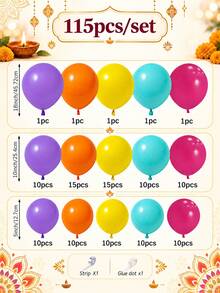 115pcs Balloon Arch Set, Multicolor Latex Balloon Decoration Kit, Suitable For Festival Party Decor, Happy Diwali Backdrop, Home Celebration Supplies, Holiday Event Decoration - Multicolor - View 3