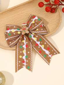 1PC Christmas Gingerbread Man Bow Hair Clips For Kid Girls,Cute Brown Grosgrain Ribbon Hairpins For Christmas Party,Gift For Daughter,Hair Accessory - Multicolor - View 4
