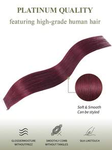 DNE HAIR 10pcs Tape In Hair Extensions 100% Human Hair 99J Wine Red Straight Style In 14-22 Inch Lengths Extensions Silky Seamless Invisible Top Quality Thick Ends Healthy Human Hair Extensions For Thin Hair And Salon Use And For All Women/Girls Daily Use - S99J - View 2