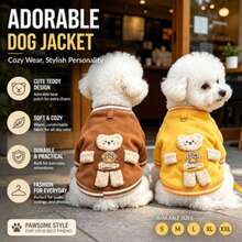 1pc Cute 3D Bear & Dog Jacket, Thermal Lined Cat & Dog Coat With Leash Attachment, Personalized Pattern Design, Suitable For Small & Medium Dogs And Cats, Universal Pet Clothing - Multicolor - View 1
