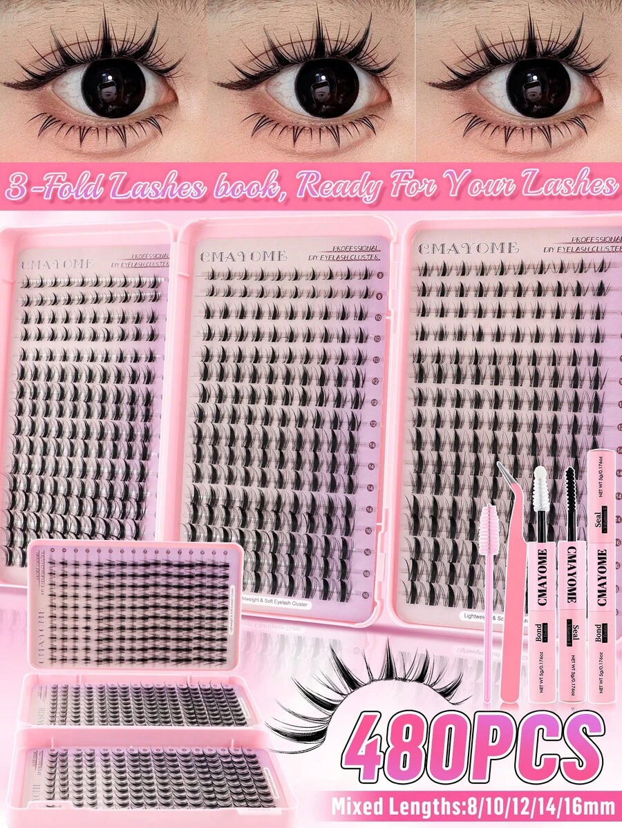 480/200簇分段式假睫毛套組，DIY居家接睫毛，自然豐盈韓系假睫毛，包含美杜莎、天使、精靈與卡通款式，超薄隱形睫毛梗，打造個性化眼妝，適合萬聖節