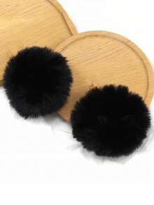 2pcs Set Basic Minimalist Autumn/Winter Preppy Style Commute Faux Fur Scrunchies Hair Accessories - Royal Blue - View 16