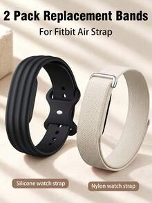 2pcs Compatible With Google Air Watch Bands - Woven Nylon And Soft Silicone Material Sports Replacement Bands; Breathable, Lightweight, Adjustable And Sweat-Proof; Suitable For Fitness And Daily Wear Smartwatch Accessories (No Screen); Unisex - Black + Starlight - View 1