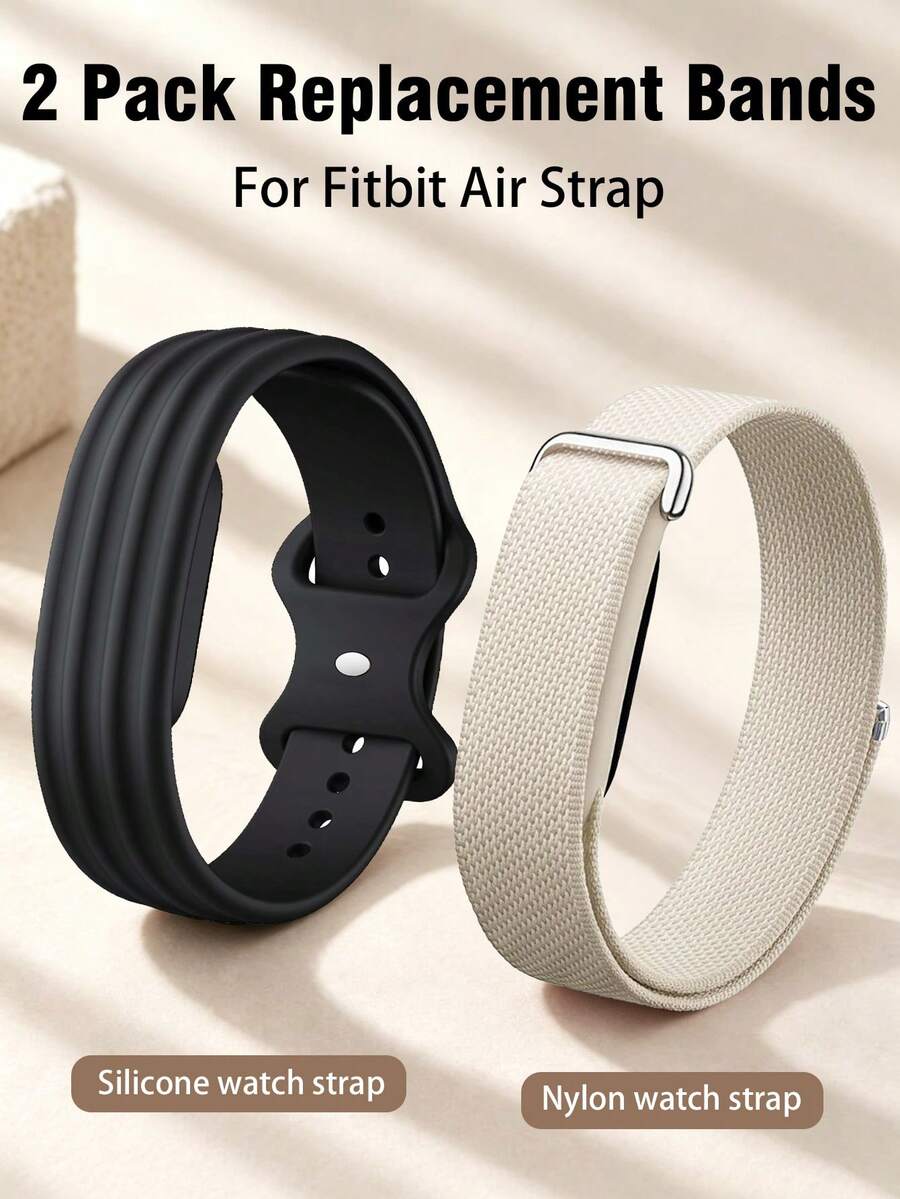 2pcs Compatible With Google Air Watch Bands - Woven Nylon And Soft Silicone Material Sports Replacement Bands; Breathable, Lightweight, Adjustable And Sweat-Proof; Suitable For Fitness And Daily Wear Smartwatch Accessories (No Screen); Unisex - Black + Starlight - View 1