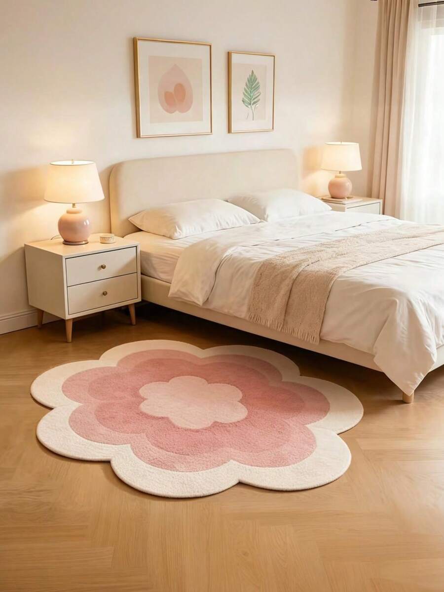 Sweet Ins Style Bedroom Decor Carpet, Irregular Floral Shape Rug, Pink Velvet Soft Bedside Mat, Suitable For Bedroom, Closet, Study, Living Room, Rea - Multicolor - View 1