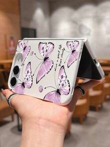 1pc Fashionable, Cute, Simple Skin Feel PC Material Butterfly Element Folding Phone Case, Can Protect And Prevent Falling For:SamsungGalaxy Z Fold 8/IPhoneDuo - White - View 3