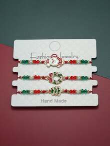 3Pcs/Set Men Women's Christmas Charm Beaded Bracelet, Adjustable String Stackable Bracelets, Holiday Party Jewelry Gift For Lover - Multicolor - View 13