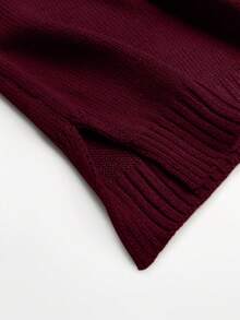 Women's Solid Color V-Neck Minimalist Daily Side Slit Sleeveless Knit Dress, Anchor Red Casual Autumn Style. Does Not Include A Belt Or Shirt. - Maroon - View 11
