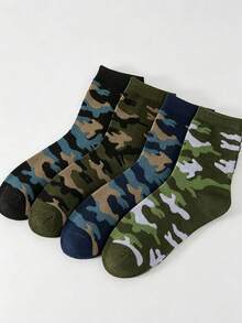 5/10/20 Pairs Men Camouflage Print Crew Socks, Soft Breathable Camo Mid Socks, Outdoor Daily Casual Sports Socks Random - Multicolor - View 4