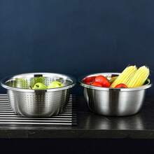 2pcs Stainless Steel Colander Set (Colander + Washing Basin), Large Capacity Stackable Storage, For Washing Vegetables, Fruits, Noodles And Draining Pasta And Beating Eggs, Suitable For Kitchen Food Storage, Cooking, Baking And Cleaning, Kitchen Storage Supplies, Fruit Drainage Basket, Storage Basket, Vegetable Strainer - Multiple Sizes - View 6