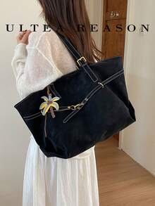 1pc Solid Color PU Leather New Women's Backpack, Shoulder Bag, Tote Bag, Fashion Square Handbag, Dual Handles, Zipper Closure, Suitable For Commuting, Shopping, Dating, Work - Black - View 5
