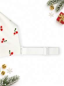 Women's Red Cherry Print Wireless Bra & Panty Set, Cute Japanese Style Christmas Design, V-Neck Wide Strap With Tapered Fit, Adjustable Buckle, Removable Pads, Soft Lingerie Set - Red and White - View 11
