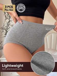 MEIYATING 3pcs Plus Size Women's High Waist Tummy Control Cotton Comfortable Daily Triangle Panties With English Print - Multicolor - View 5