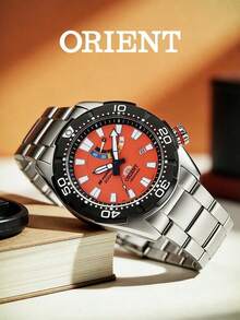 Men's ORIENT Automatic Dive Watch, Solid Stainless Steel Bracelet, Eye-Catching Bright Orange Dial, Unidirectional Rotating Bezel For Daily Wear - Orange - View 5