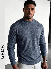 GRDR Half Mock Neck Long Sleeve Top Men's Spring Autumn Versatile Solid Color Mid Neck Undershirt - Dark Grey - View 4
