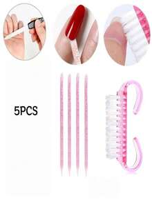 5Pcs Nail Art Tools Kit, Nail Cleaning Brush And Cuticle Pushers For Nail Cleaning And Nail Surface Care - Multicolor - View 6