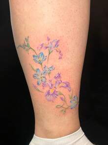 1pc Temporary Tattoo, Watercolor Purple And Blue Iris Floral Pattern, Realistic Fake Tattoo Design, Suitable For Daily, Bachelorette Party Favors, Music Festival, Game, Graduation Gift, Lasts 3-5 Days - Multicolor - View 4